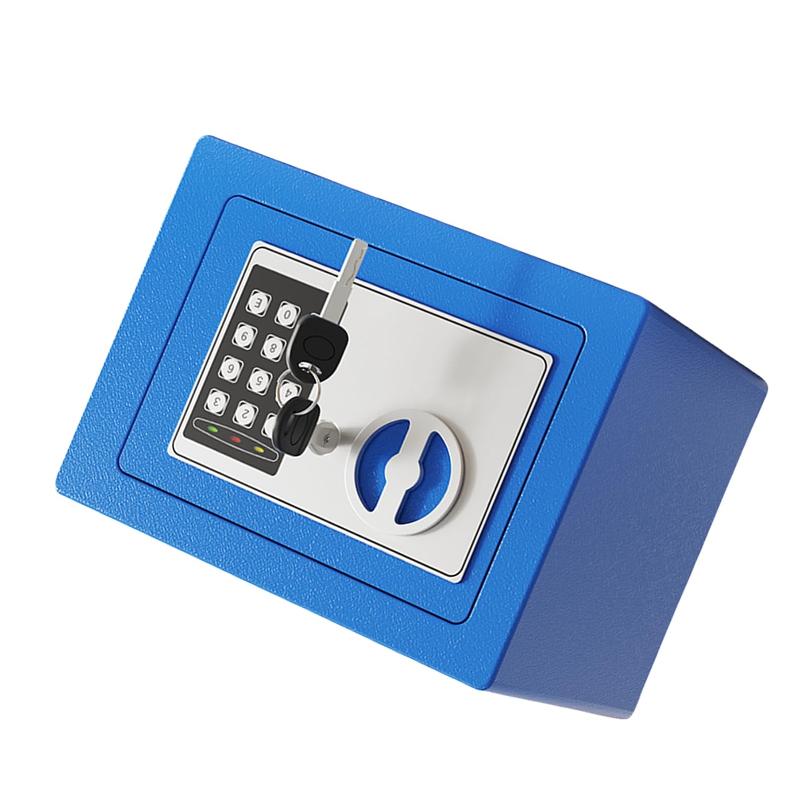 Mini Caja Fuerte de Metal Ignífuga, Cajas Fuertes para el Hogar, Caja Impermeable Ignífuga, con Teclado y 2 Llaves de Repuesto, Seguridad Digital para Dinero, Joyas, Documentos de (Azul)
