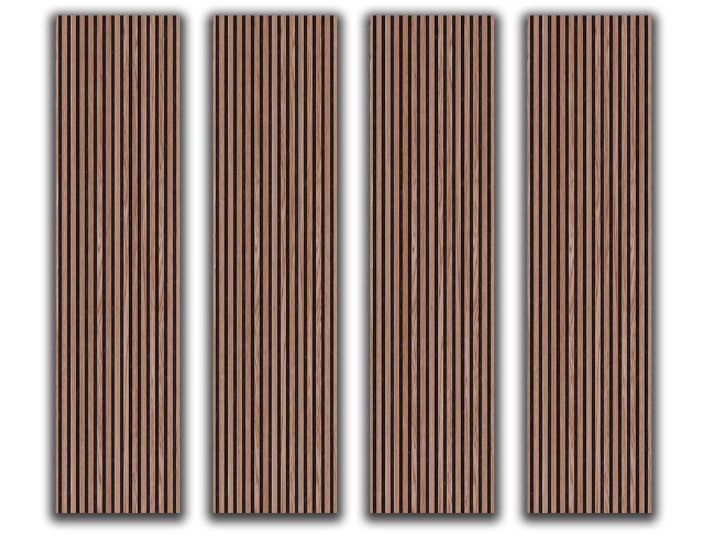 Hpfloor Walnut Acoustic Panels, Wood, 240 X 60 Cm, Set Of 4, Wall Cladding Wood Mdf Slat Wall, Oak, Wall Panels, Wooden Wall On Black Felt For Sound Insulation, Wooden Panels Wall 21 Mm