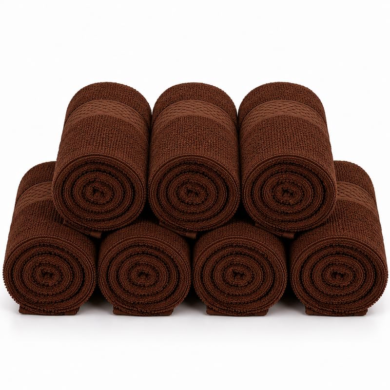 Image of TowelWala Premium Hand Towel Soft Absorbent Quick Dry (Brown, Pack of 7)