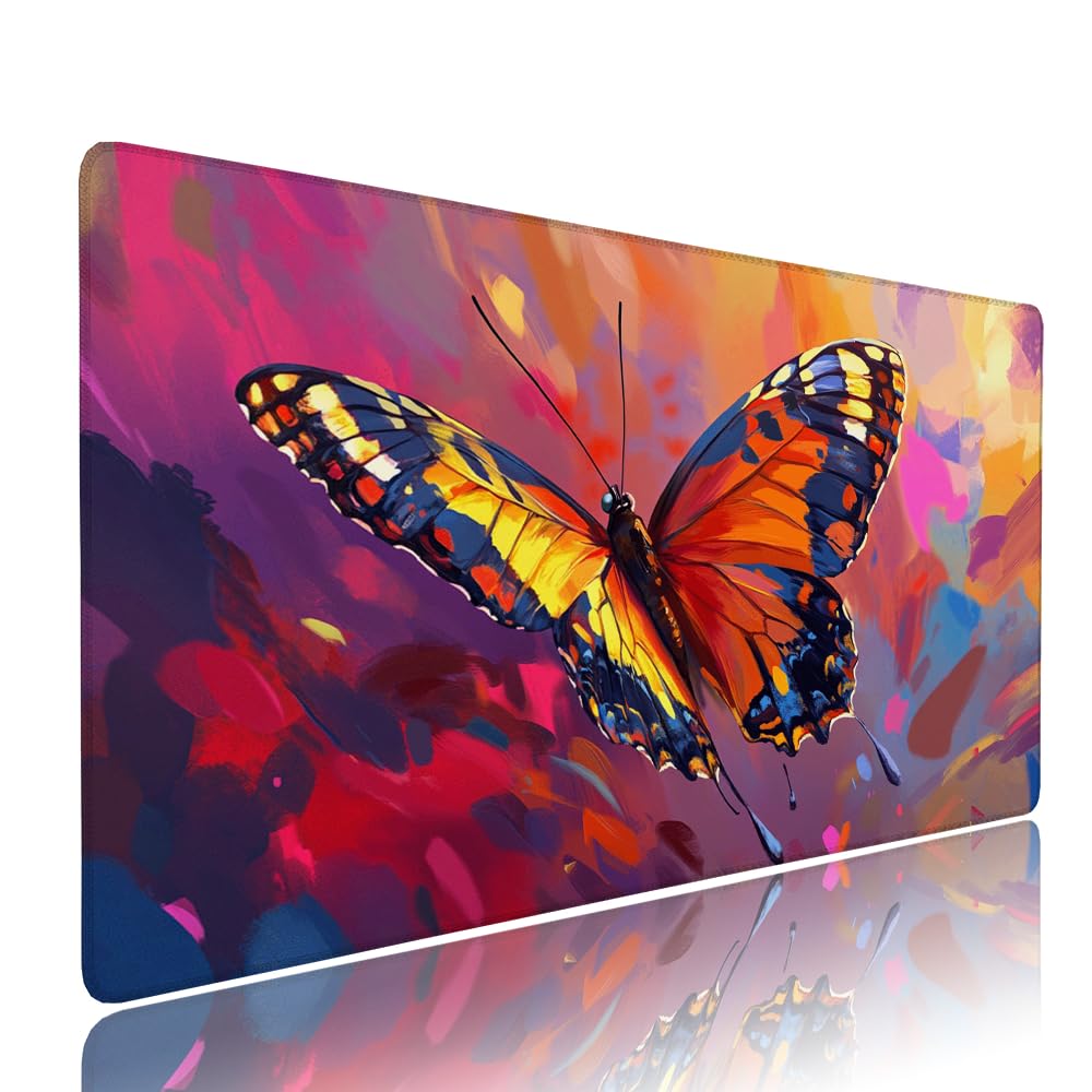 Alfombrilla de Mouse para Juegos, Colore, XXL, Antideslizante, Impermeable, Diseño de Farfalla, Extendido, Grande, 1200x600x3mm, para PC, Laptop, Ufficio, Famiglia d-117