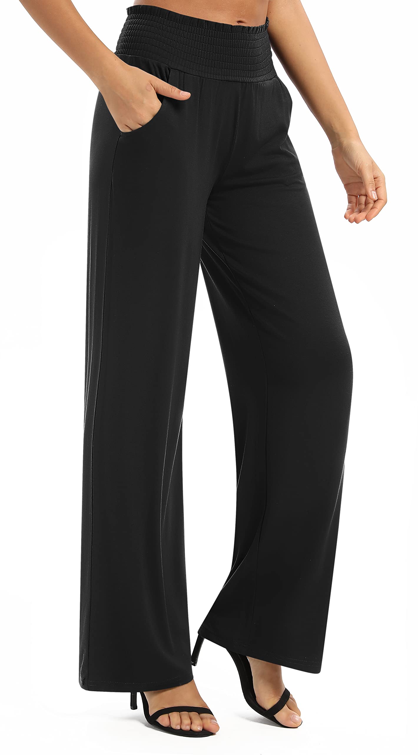 Pantalones Palazzo Pierna Ancha Elástico Cintura Yoga Mujer