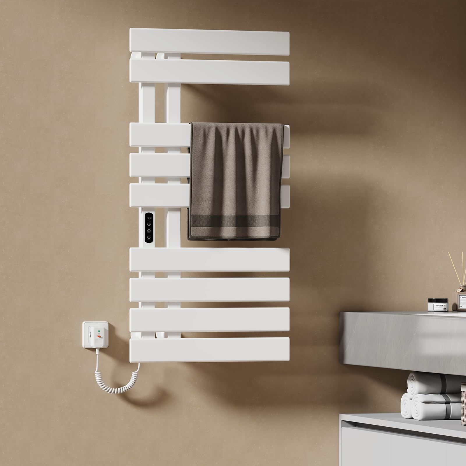EMKE Radiador de Toallas Eléctrico 1000 x 500 mm,Blanco,320W