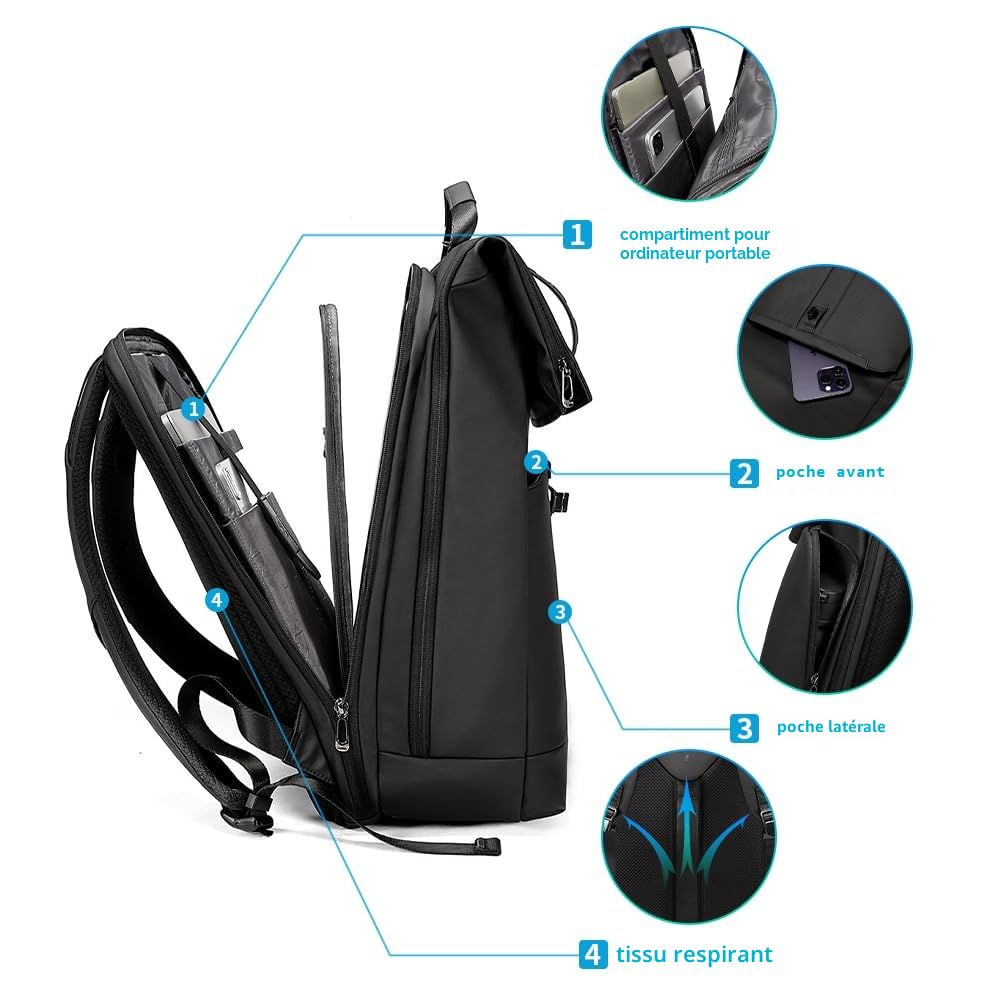 BANGE Grand sac à dos ordinateur portable 15,6" imperméable antivol voyage randonnée