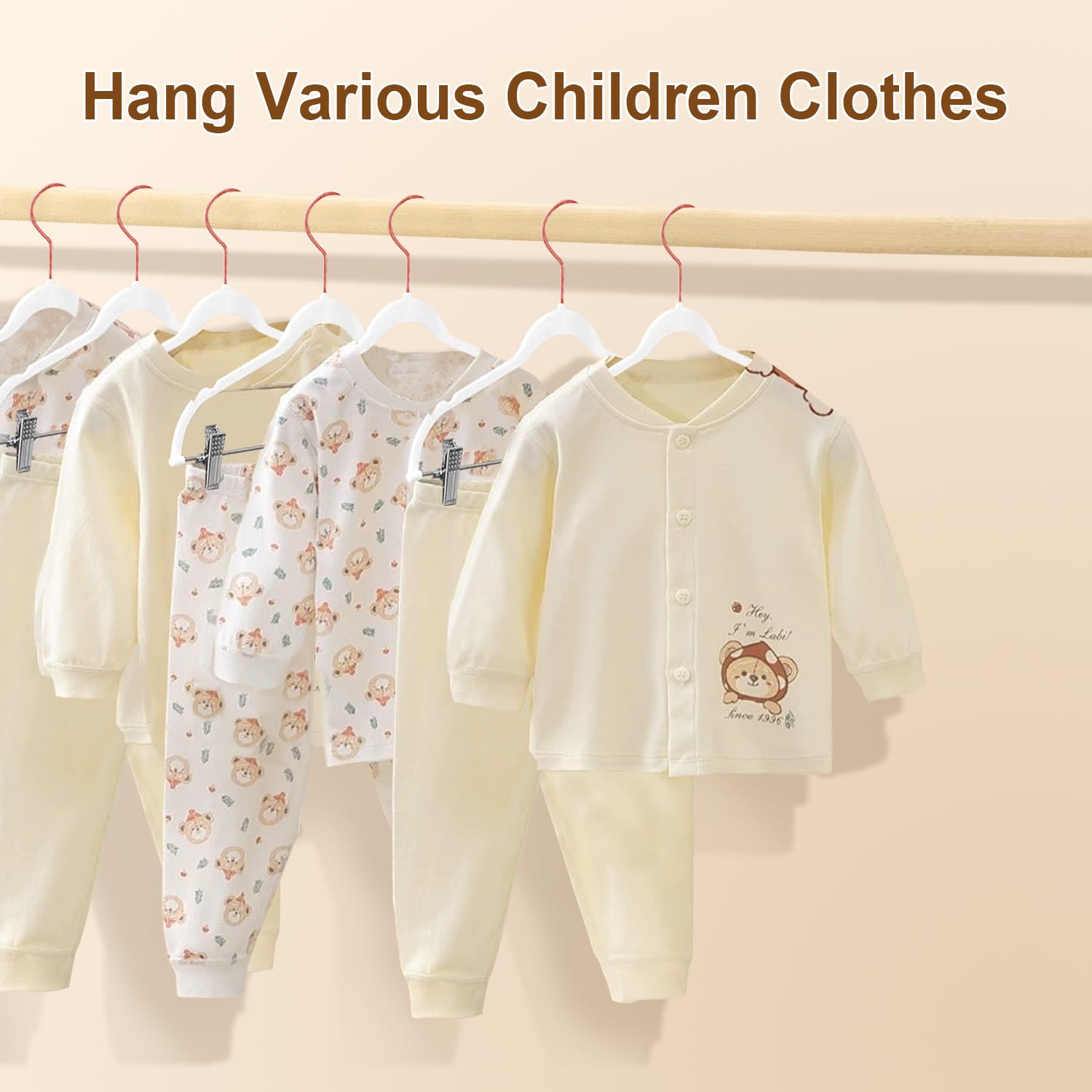 Appendiabiti per Bambini con clip, 30cm Grucce per Bambini con Ganci Girevoli a 360°, Grucce di Velluto Antiscivolo per Camicie, Pantaloni, Gonne, Abiti, Giacche 14 Pezzi Bianco (Oro Rosa)