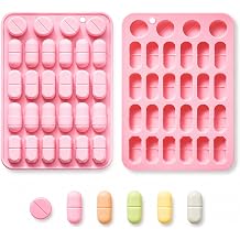 Novelty Pill Capsule Silicone Mold, Pink Candy Chocolate Tray, 1 Piece | Flexible silicone tray with mixed capsule and tablet shapes for chocolate, candy, jelly and dessert decor