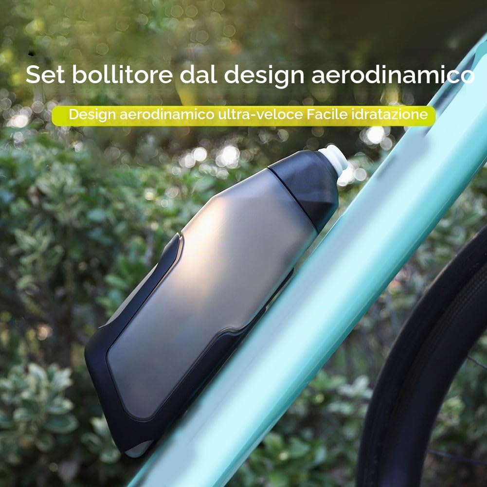 Borraccia aerodinamica da 600 ml per bici con plastica PP5, beccuccio in silicone e gabbia in fibra di carbonio, con viti per montaggio sul telaio (1 pezzo)