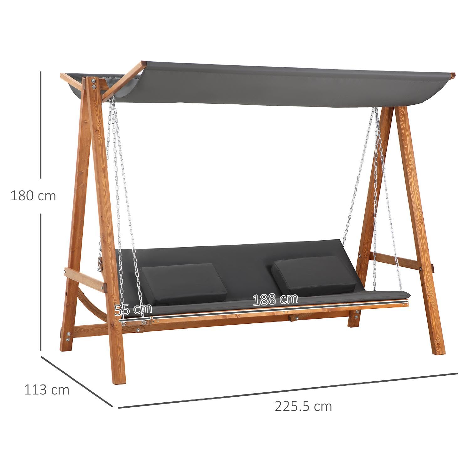 Dondolo da Giardino 3 Posti Convertibile in Letto Matrimoniale 225.5x113x180 cm
