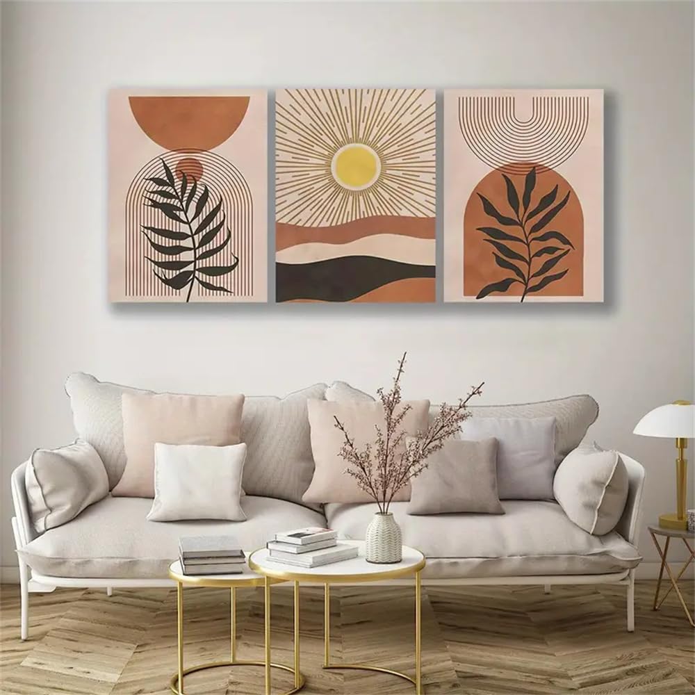 WBYZAC Art Prints-Boho Beige Art Canvas Print Posters, Neutral Abstract Geometric Line Wall Art Paintings, Artwork for Living Room Bathroom Office Hallway Kitchen Decor-50 * 60cm*3PCS (No Frame)