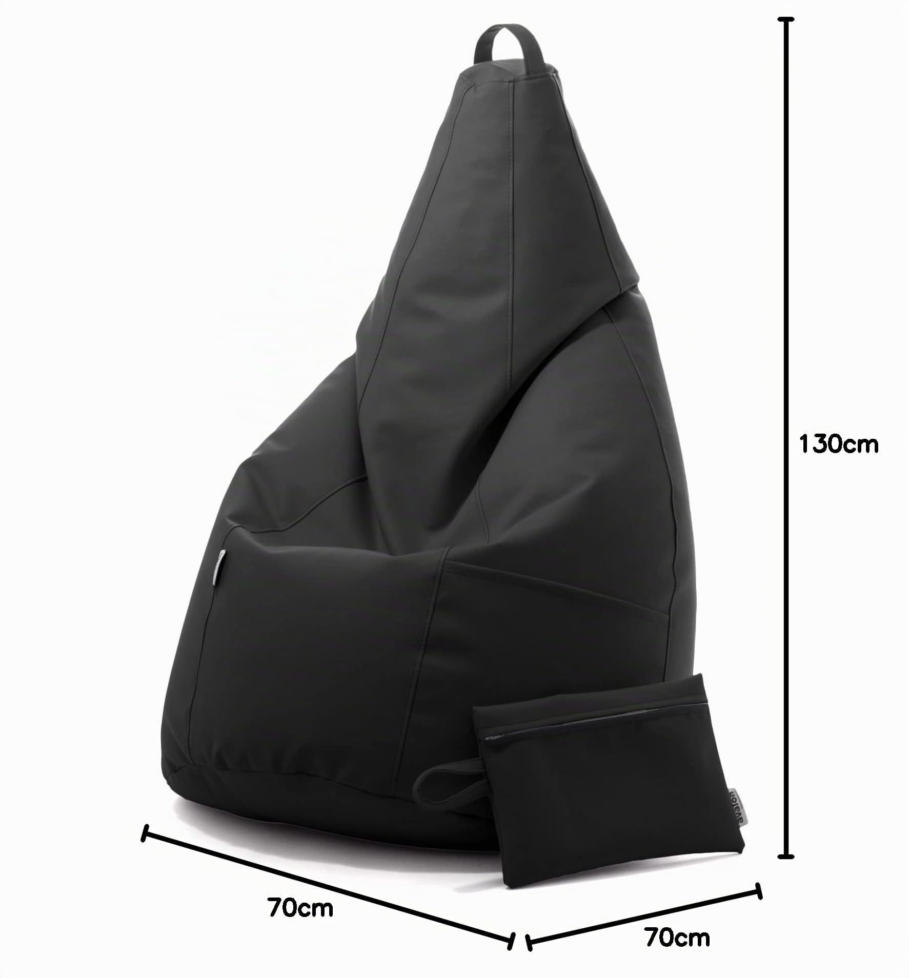 Avalon - Puff Poltrona Sacco Pera in Ecopelle Deluxe, Pouf Sacco di Qualità Sartoriale, Bean Bag per Sedersi Ergonomico, Pouf Sacco Impermeabile, OMAGGIO Pochette-Made in Italy(70x130cm-Nero)