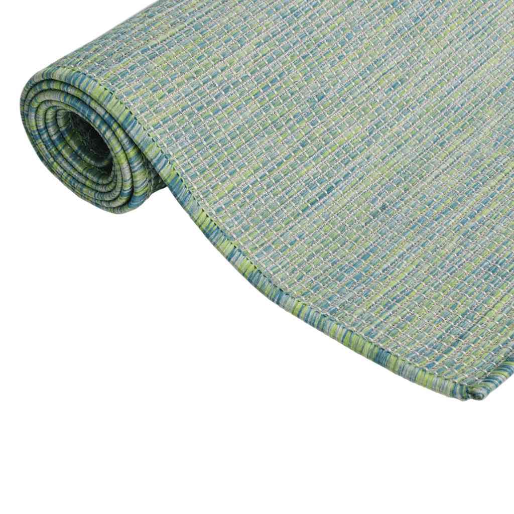 Tappeto Esterno Tessitura Piatto 80x150 cm Turchese | Polipropilene Durevole, Per Terrazza E Balcone, Resistente Alle Intemperie