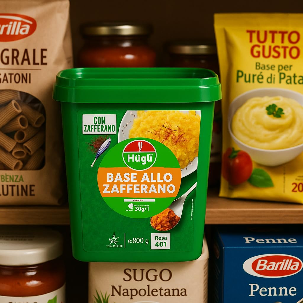 Base allo Zafferano 800g – Preparato Professionale Senza Glutine per Risotti, Paste e Piatti Gourmet – Alta Resa fino a 40 Litri, Facile Dosaggio e Gusto Intenso