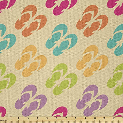 Image of Ambesonne Flip Flop Fabric by The Yard, Minimalist Style Repeating Pattern Pairs of Colorful Sandals Diagonal Arrangement, Microfiber Fabric for Arts and Crafts Textiles & Decor, 1 Yard, Orange