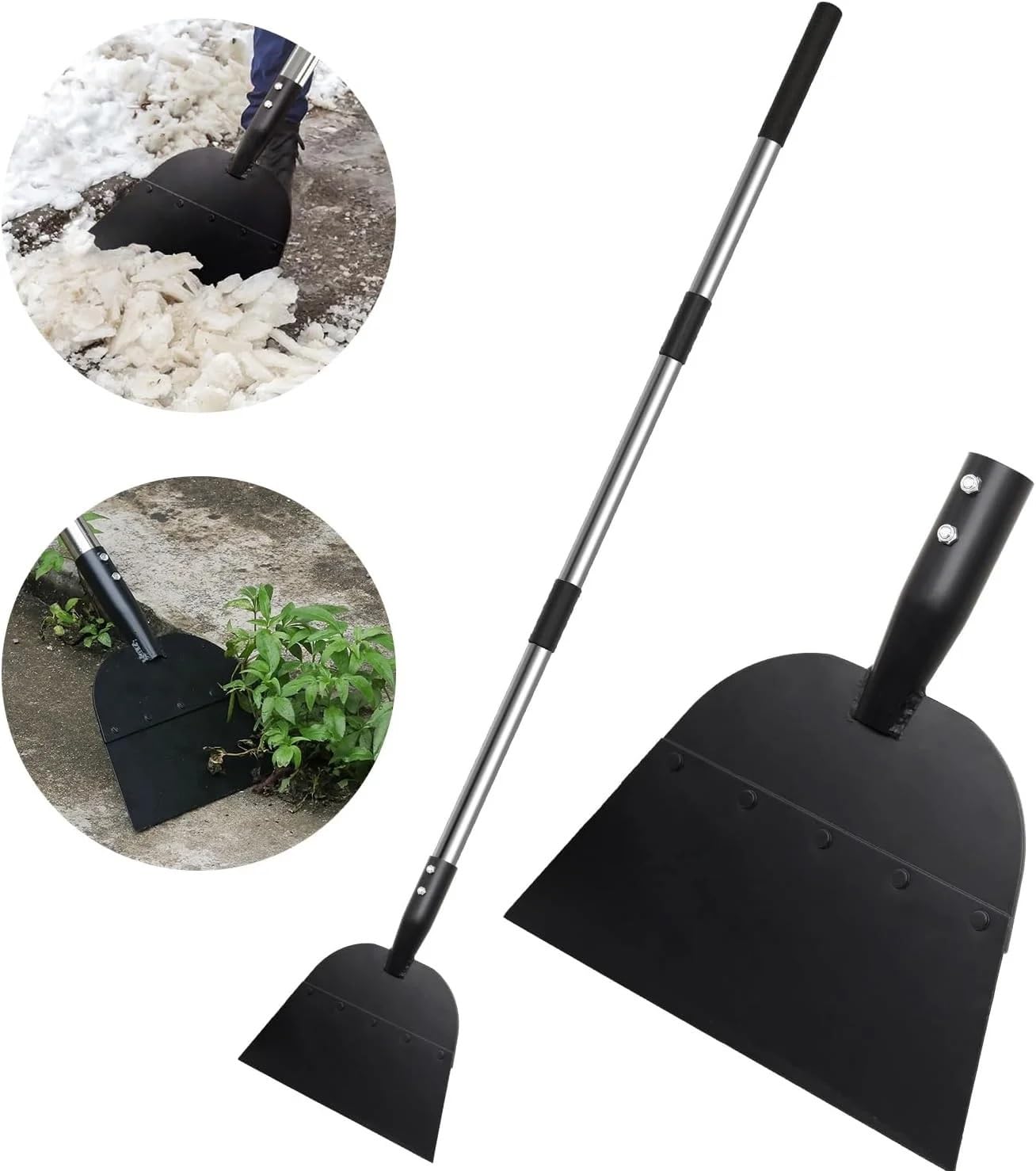Flachschaufel, Schneeschaufel, Eiskratzer, Bodenschaber, Gartenreinigungsschaufel for den Außenbereich, Eisschaufel for die Auffahrt, Werkzeuge zur Unkrautentfernung(Silver Rod)