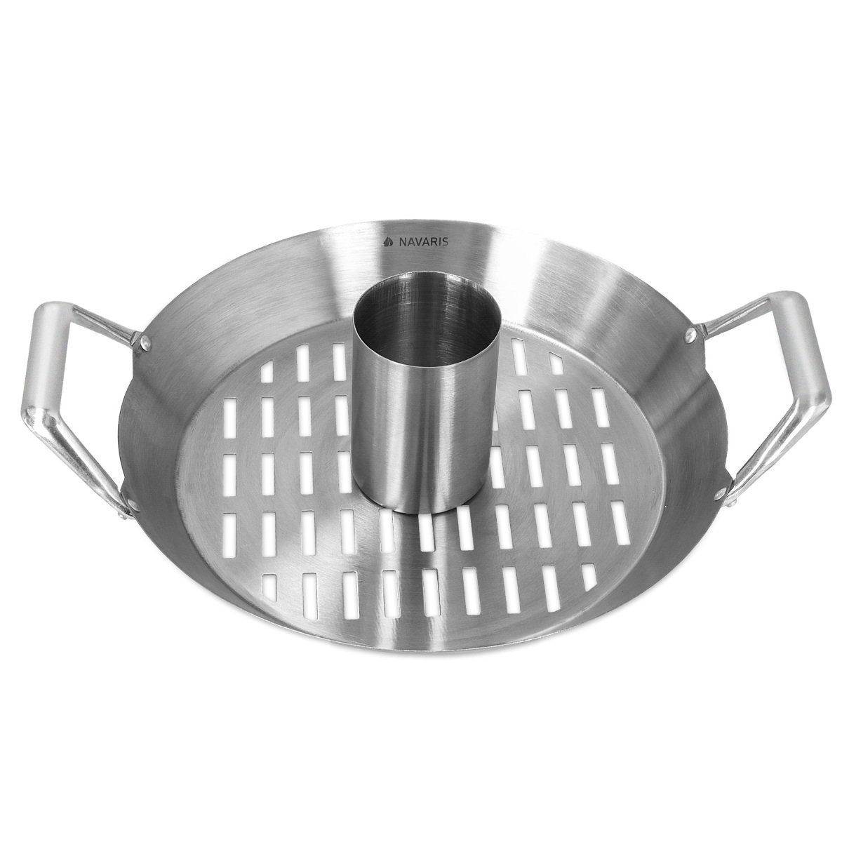 Navaris rostiera Grill Barbecue per Pollo - Supporto Cottura arrosto BBQ pollame Ø 30,5cm - cuocipollo in Acciaio Inox con Contenitore aromi