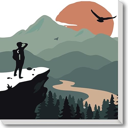 12 x 12 pulgadas de pintura por números para adultos aventureros al aire libre, kit de pintura gráfica de números con marco de pintura por número