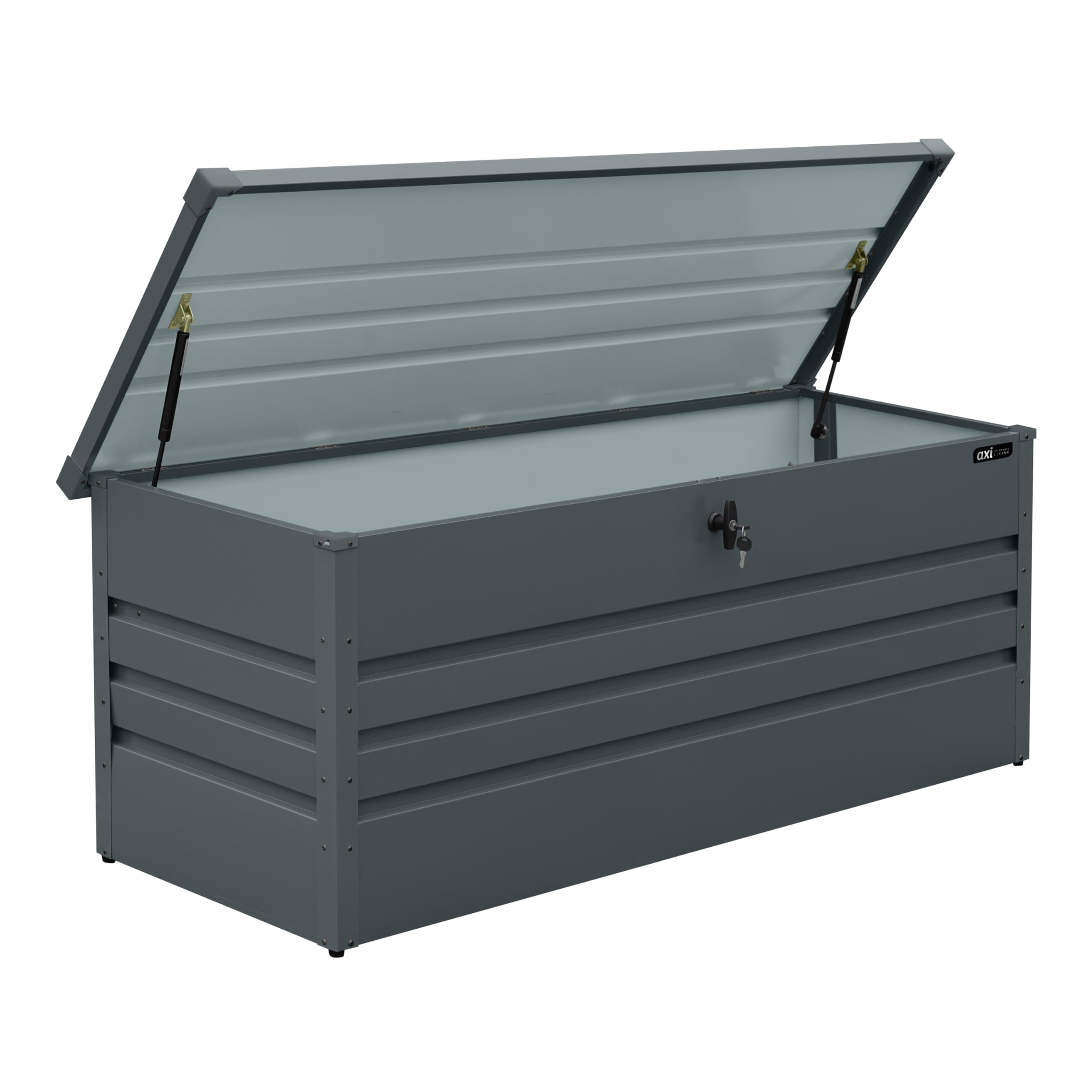 AXI Miles Coffre De Jardin En Métal - 600L, Anthracite 165 X 70 X 62 Cm - Coffre De Rangement Extérieur Avec Fond Et Serrure - Meuble Exterieur Rangement Outils De Jardinage, Coussins