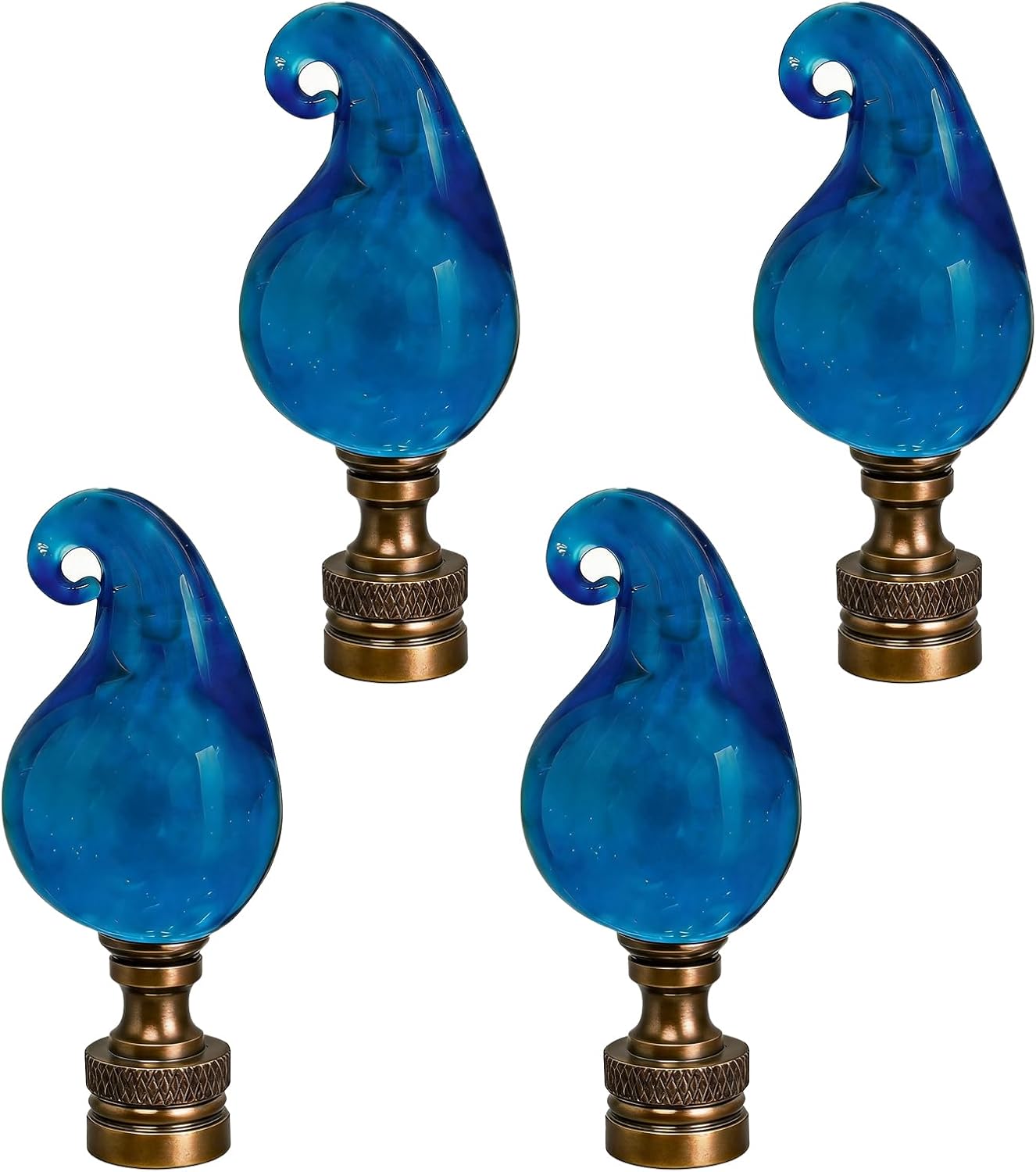 1PC Blue Glass Lamp Finial in Solid Brass Finish, 2 1/2" Tall