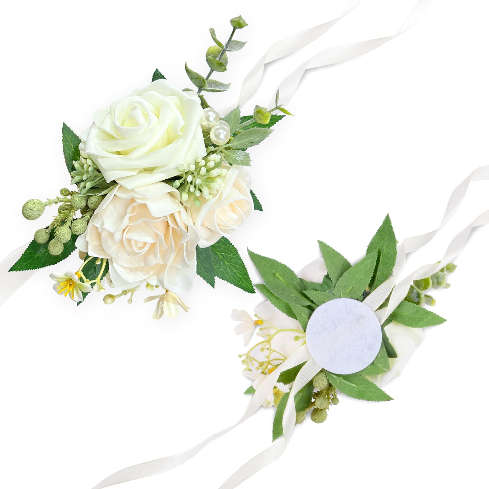 Corpetto da polso con rosa avorio per matrimonio (set di 6), braccialetto da polso bianco con fiore da sposa per ragazze, donne, madre della sposa e dello sposo