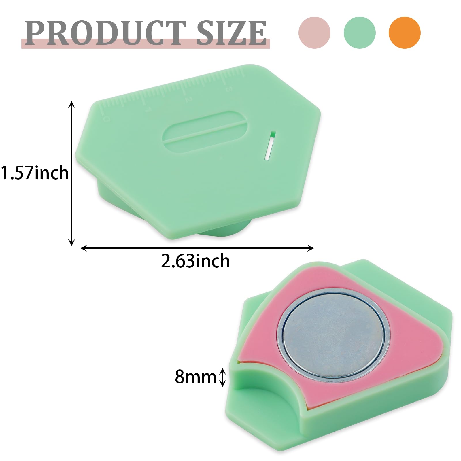 3 Pcs Magnetic Seam Guide for Sewing Machine, Polygonal Multifucntional Seam Guide Hemmer with Scale, Sewing Quilting Supplies Accessories (Pink/Green/Orange)