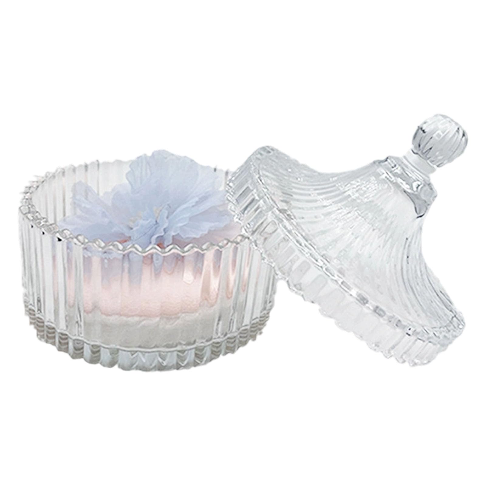 Tsophreniq Blossomy Ribbon Plan Glass Storage Jar for Makeup Breath and Powder Planner with Double Partial Applier Dirt Proof Glass Cosmetic Container
