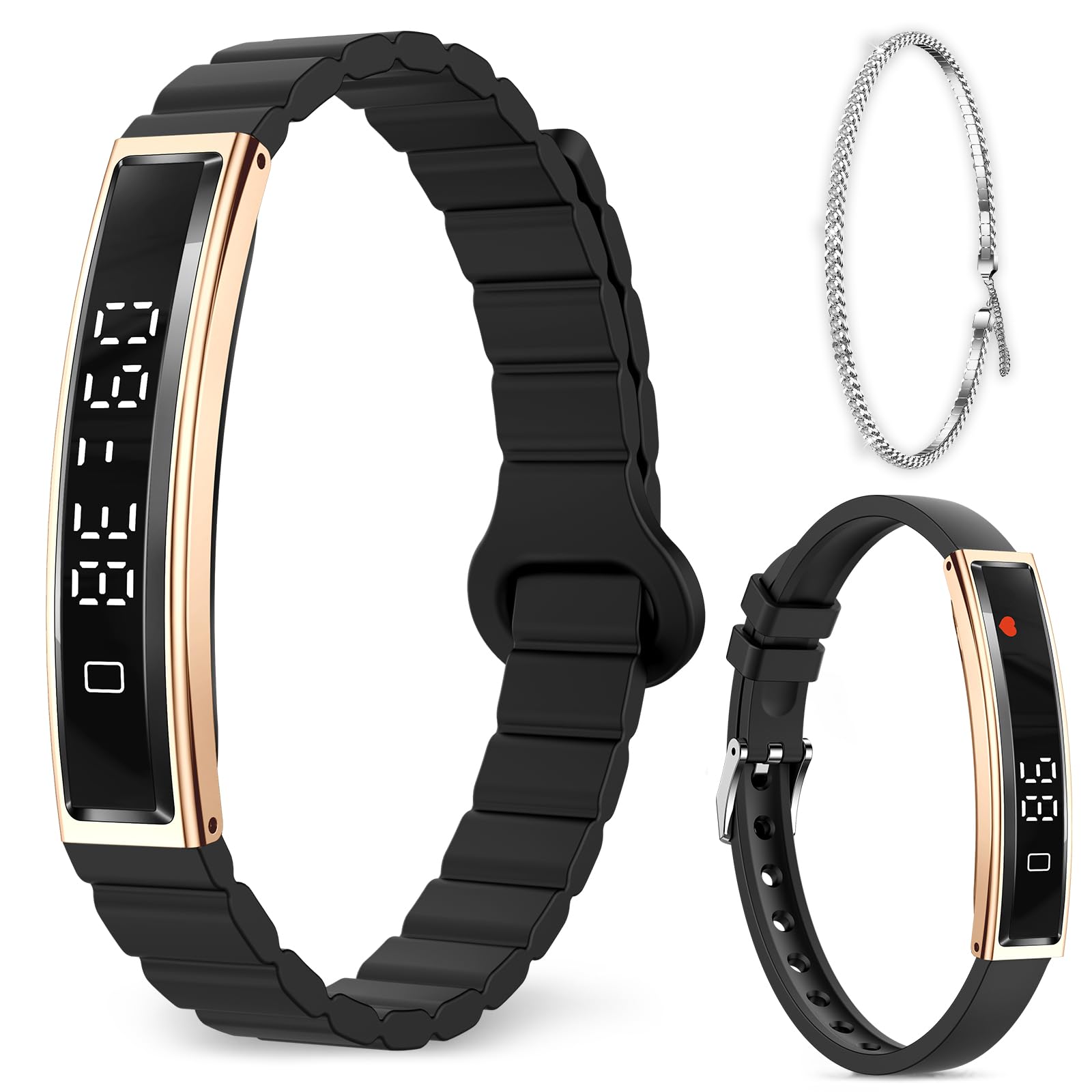 Efolen Smart Bracelet for Women,Ultralight Fitness Tracker Smart Wristband with Heart Rate/Blood Oxygen/Sleep Monitor/Pedometer,Slim Smartwatch for Android iPhone,Activity Tracker,2 Band,Gold+Black