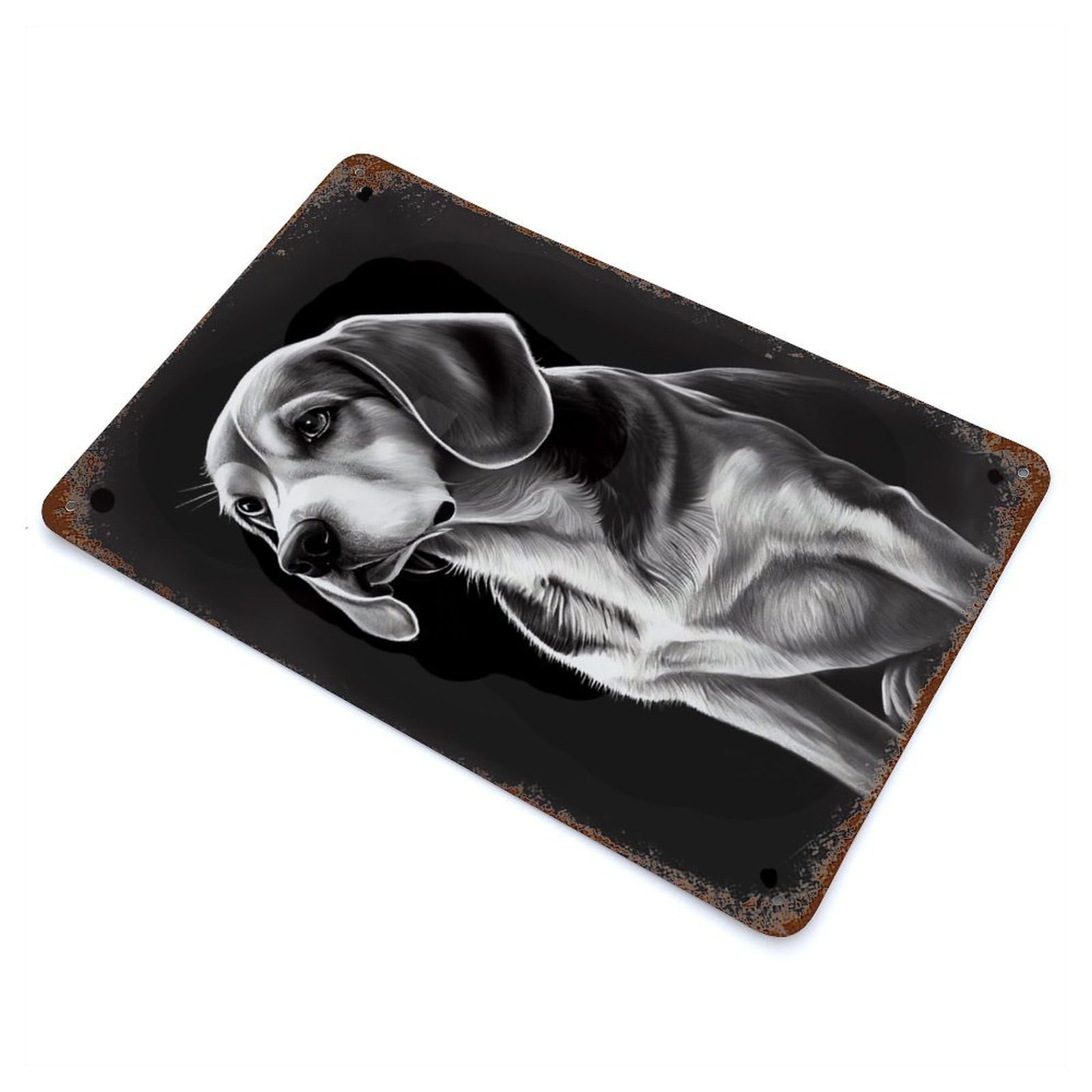 Beagle Drawn Weathered Tin Sign 11.8"x7.9", Vintage Wall Decor for Garage, Pub Or Kitchen