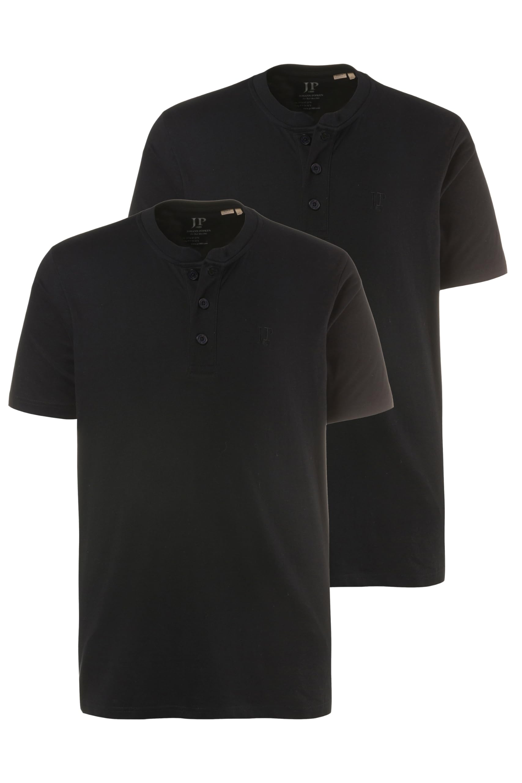 JP 1880 Men's Big & Tall 2 Pack Slim Fit Cotton Henley Tees Black XXXXX-Large 708420 10-5XL