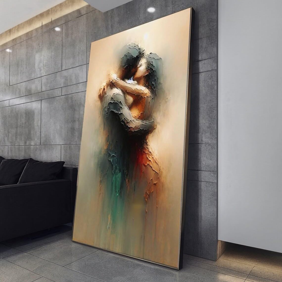 XINBAO Romantic Embrace Abstract Canvas, Couple in Love Wall Art, Impressionist Painting, Home Decor, Modern Relationship Art(21x30cm/Inner Frame)