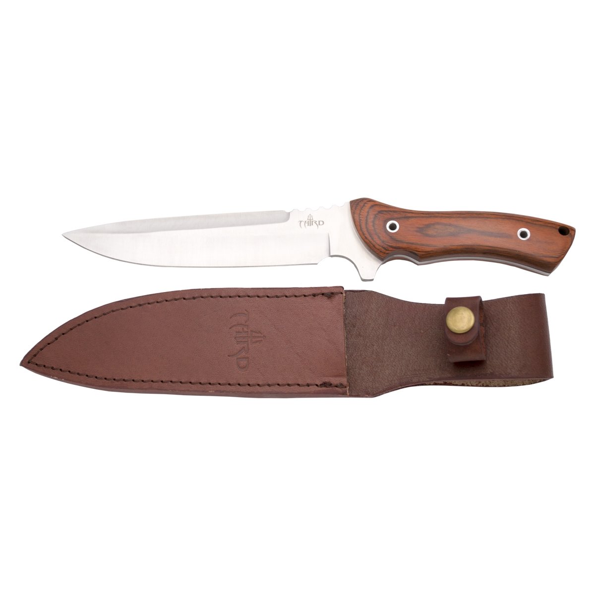 THIRD Hunting Fixed Blade Knife H0257W with 18 cm Steel Blade, pakkawood Handle, Leather case.