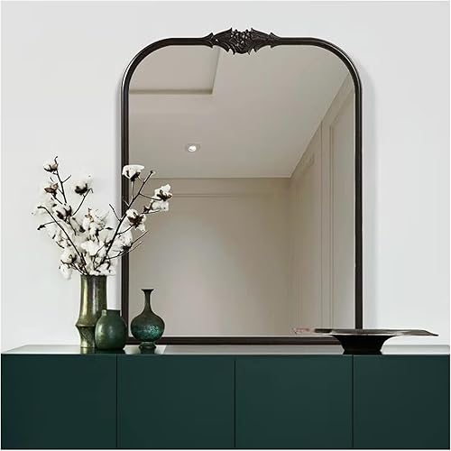 Espejo de tocador antiguo, de 24 x 31 pulgadas, espejo de pared vintage barroco, espejo colgante tallado a mano americano para dormitorio, baño,