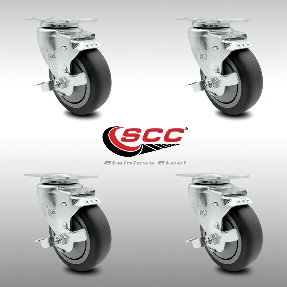 Stainless Steel Thermoplastic Rubber Swivel Top Plate Caster Set of 4 w/4