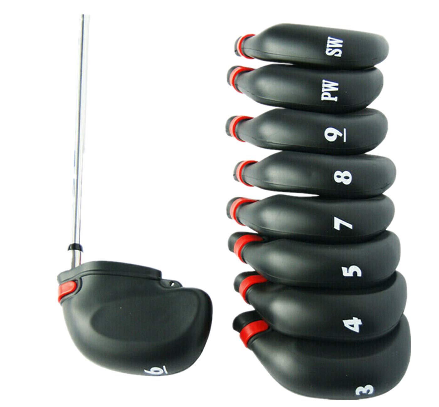 Golf Headcover Irons Rubber with Rope 9 Pcs/Set,Golf Clubs Iron Covers Putter Fit for More Brands Iron Clubs Color Black Portable Durable