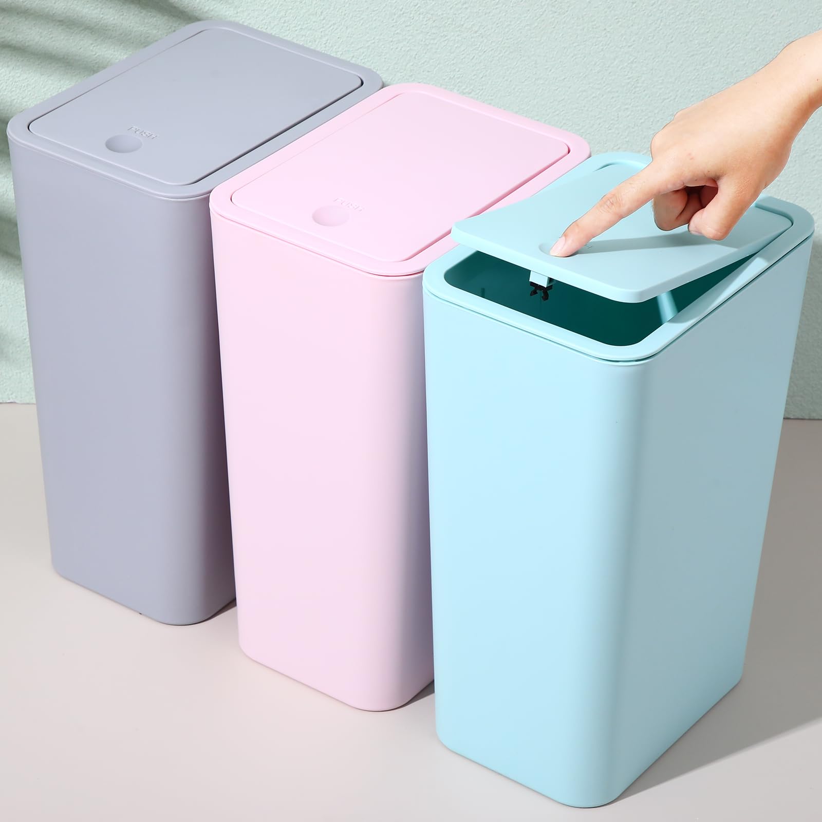 shpmxupw 3 pack bathroom small trash can with lid10l  26 gallon slim garbage bin wastebasket with pop-up lid for bedroom office kitchen craft room fits under deskcabinetsink