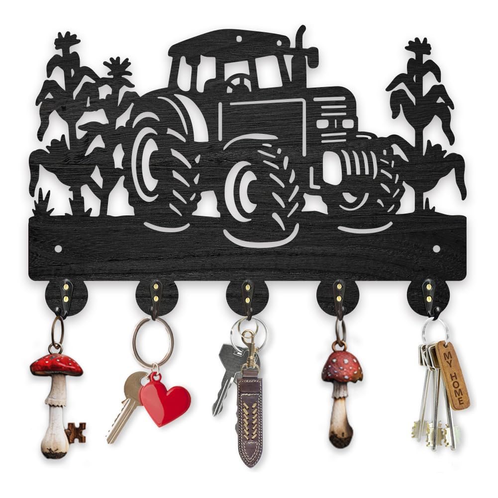 MAYJOYDIY Ganci appendiabiti da parete in legno per trattore di mais, portachiavi da parete per colture di veicoli da parete 30 × 20 cm, regalo decorativo in legno nero, portachiavi da parete