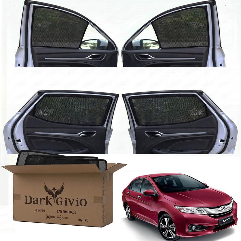 Image of Car Window Sun Shade Protector for City i DTEC (2014) | Exact Fit Non-Magnetic Half Cut Sunshade (Set of 4 /6) | UV Blocker Side Window Car Curtains & Interior Accessory