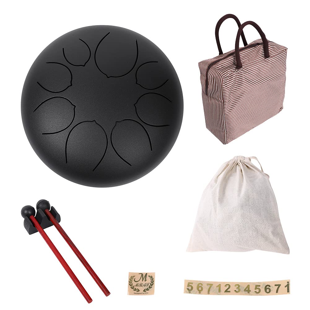 Bediffer MBAT Tamburo con Lingua in Acciaio da 10" Suono Bellissimo G/A/C/D/E/G/A/B per Yoga e Meditazione Borsa Inclusa (Nera)