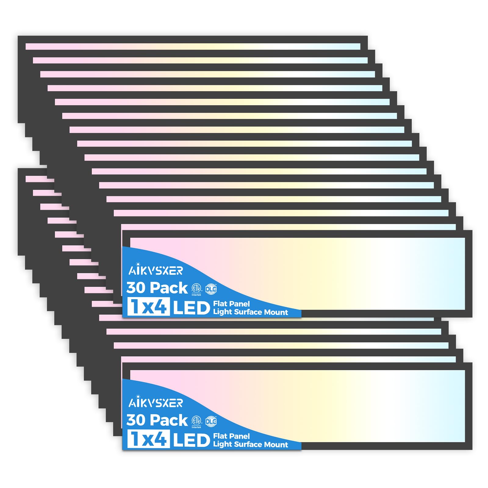 AIKVSXER 30 Pack 1x4 LED Flat Panel Light Surface Mount Black, 5500LM 50W