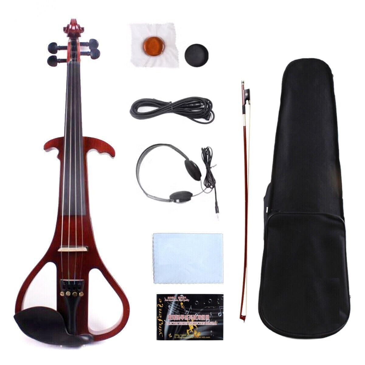 YoungMonic 4 String Electric Violin 4/4 Full Size Silent Violin Ebony Fittings Case Brown (4/4 Electric Violin)