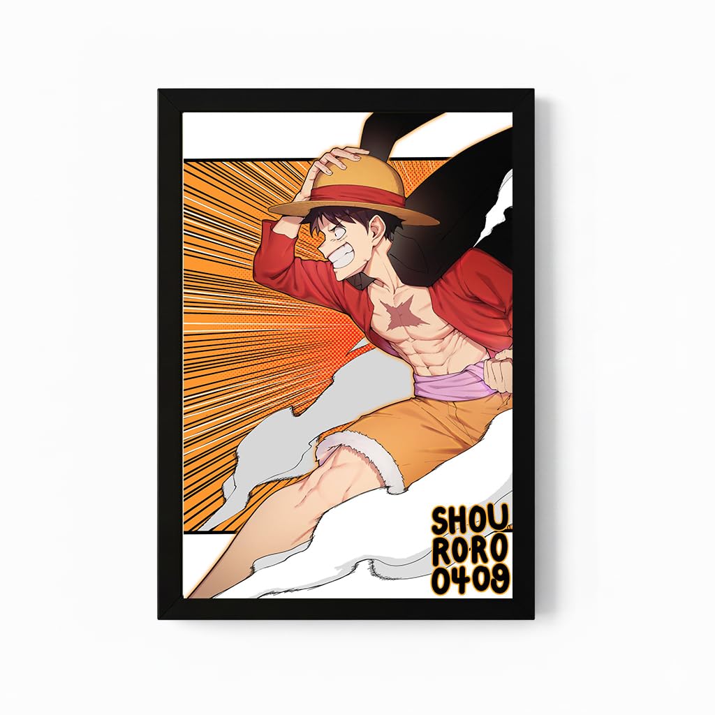 FrameMonk One Piece Luffy Framed Poster (8x12 Inch) | High