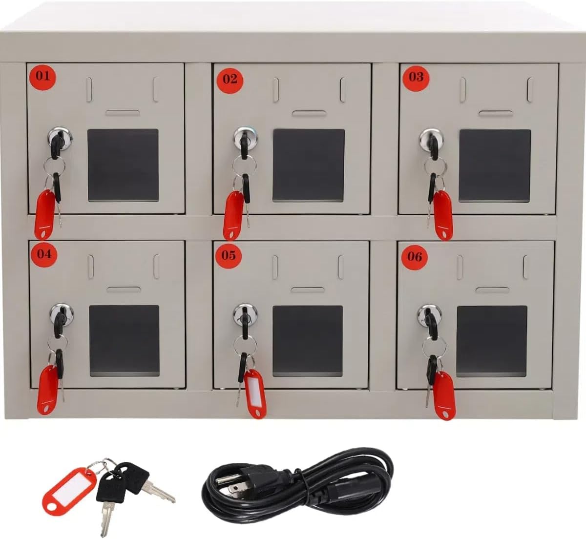 6-Door Cell Phone Locker with Charging Station - 14-Key Rechargeable Mobile Phone Cabinet for Classrooms, Schools, and Employee Lockers - Secure Storage Solution