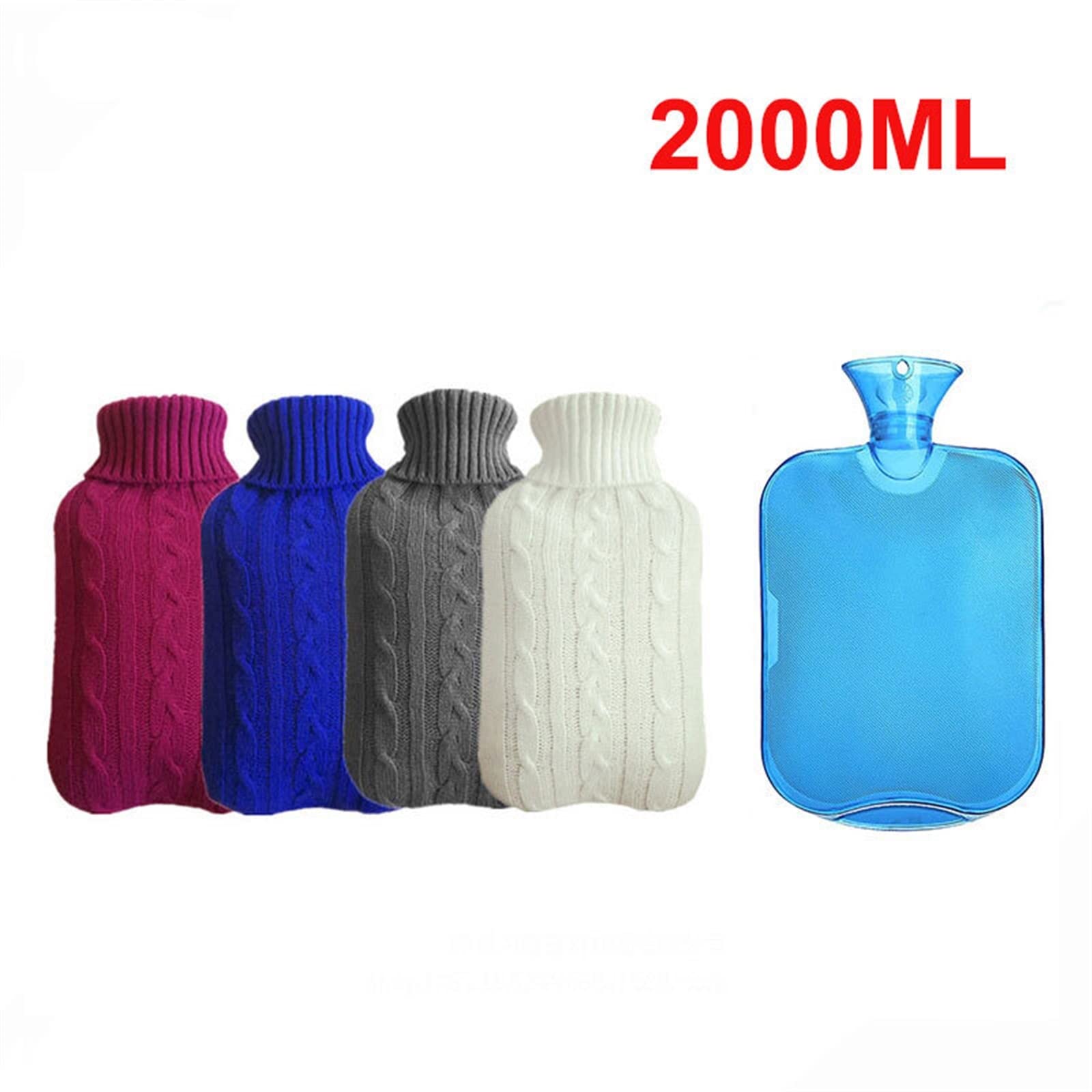 Botella de agua caliente goma inyección con tapa, botella bolsa invierno calentadora pies mano(Grey)