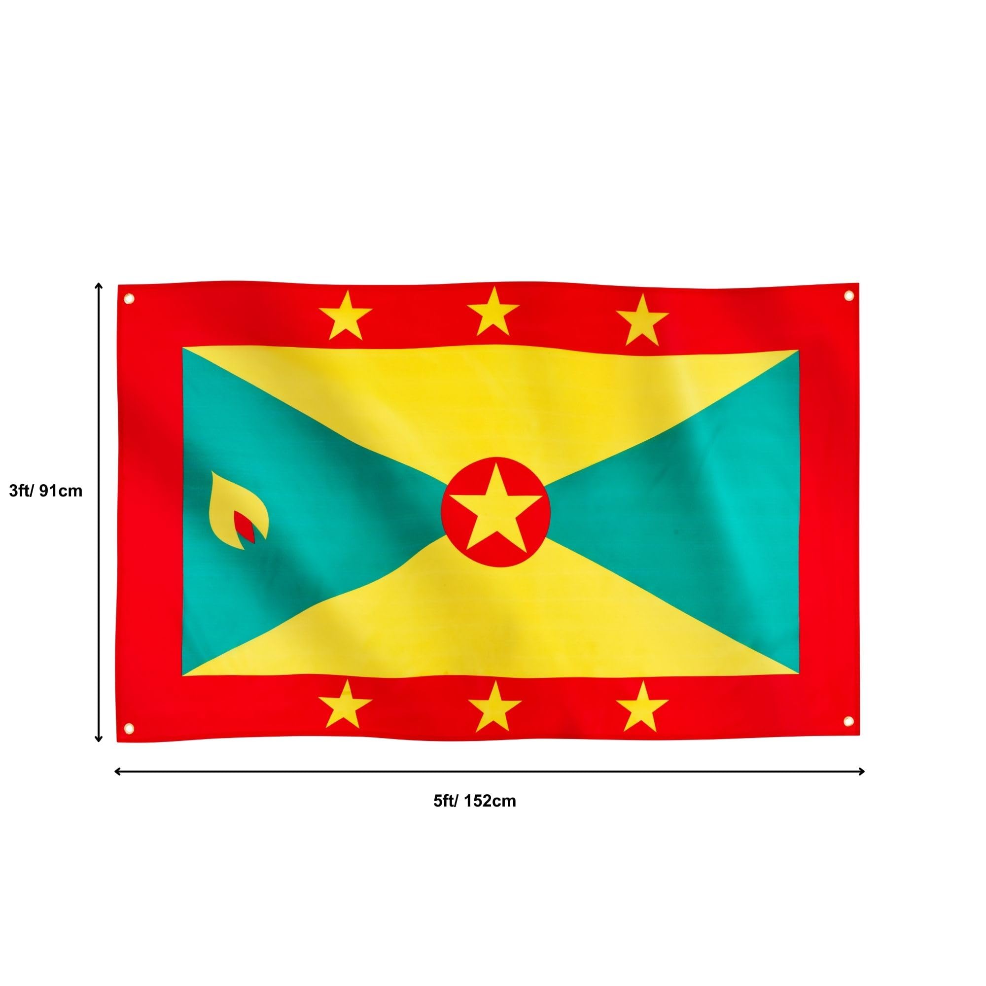 Runesol Grenada Flag, 91x152cm, 3ft x 5ft, 4 Grommets, Eyelet In Every Corner, Caribbean Flag, Concepcion, Grenadian - Image 2