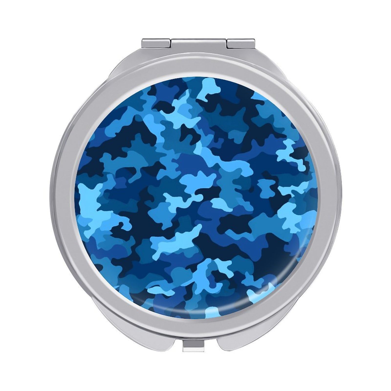 VstaDank Blue Camo Compact Mirror Portable Lightweight Slim Pocket Mirrors Folding 2-Sided1X/2X Magnifying Makeup Mirrors Round Metal Handheld Mirror for Handbag Purse