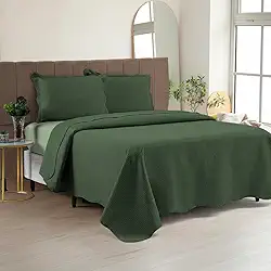 Cobre Leito Colcha Casal Queen Dupla Face com Toque Macio 200 Fios Ultrasonic 03 Peças Bulet - Verde