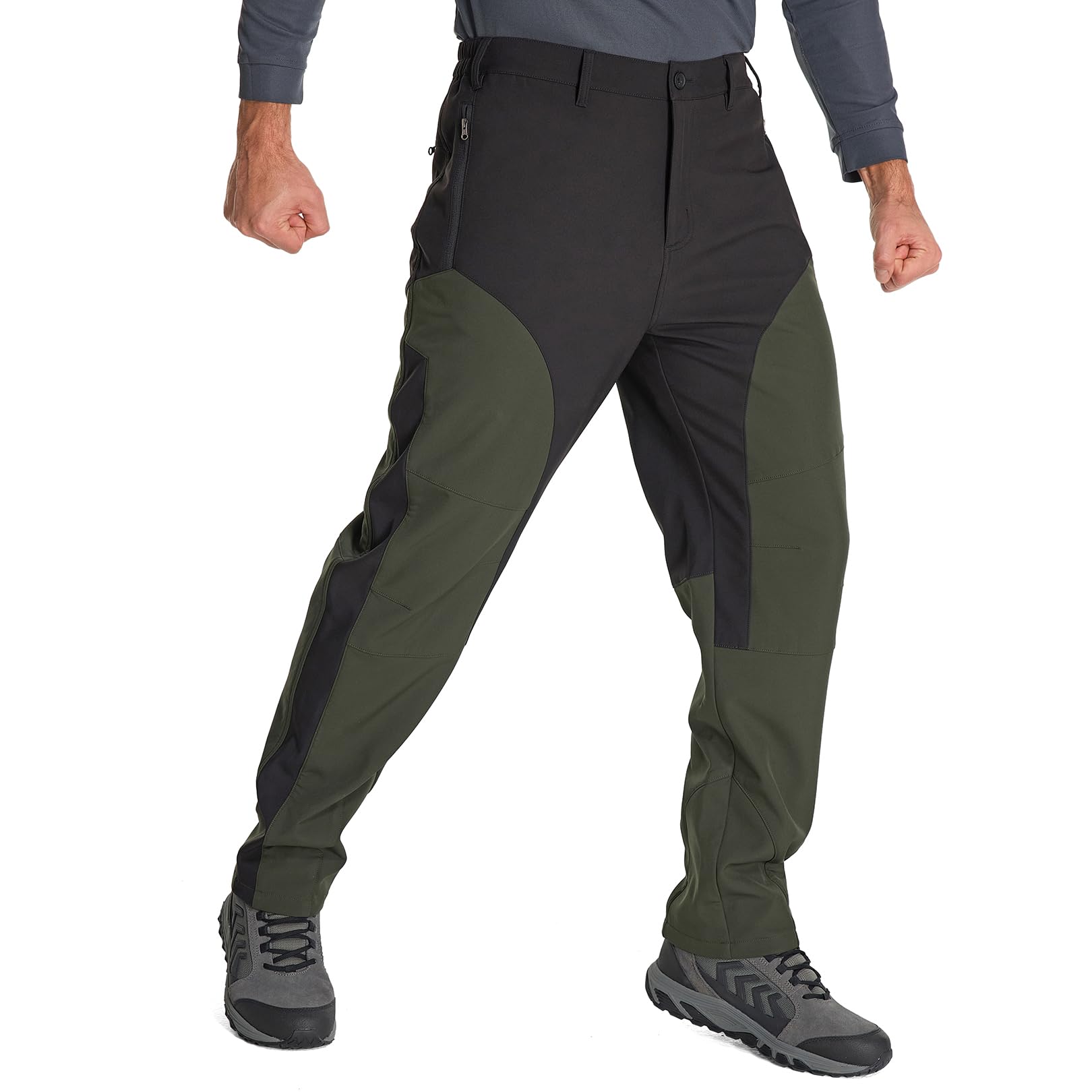 Aptint Mens Hiking Snow Pants Skiing Winter Fleece Lined Water Repellent Softshell Pants Outdoor Camping Walking Fishing