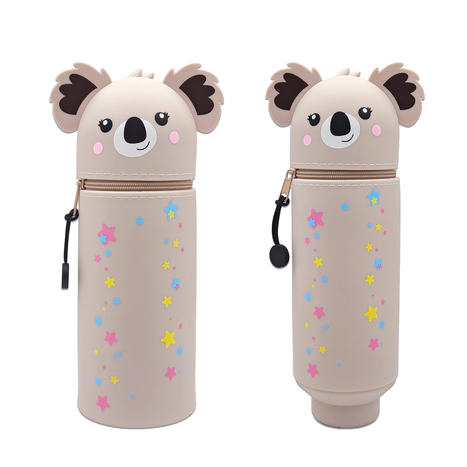 BSITSSS Koala 2 in 1 Soft Silicone Pencil Case, Cute School Pencil Case, Kawaii Koala Pen Holder Pouch with Zipper for School Students Teens Girls Boys
