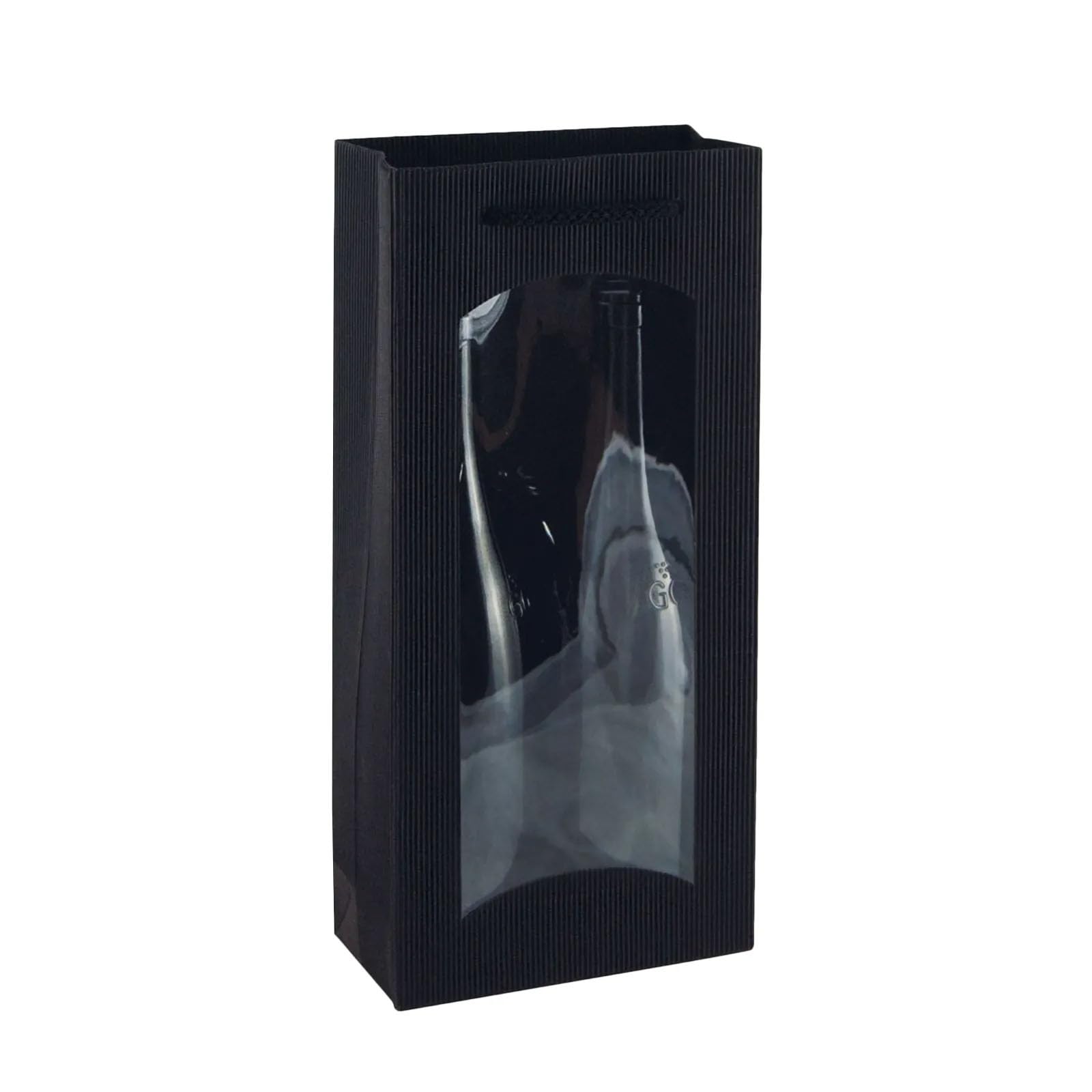 20 Flaschentaschen für 2 Weinflaschen aus Kraftkarton | schwarz | 170 x 85 x 360 mm | mit Sichtfenster & Tragekordel | Geschenkverpackung für Wein-, Sekt- & Spirituosenflaschen