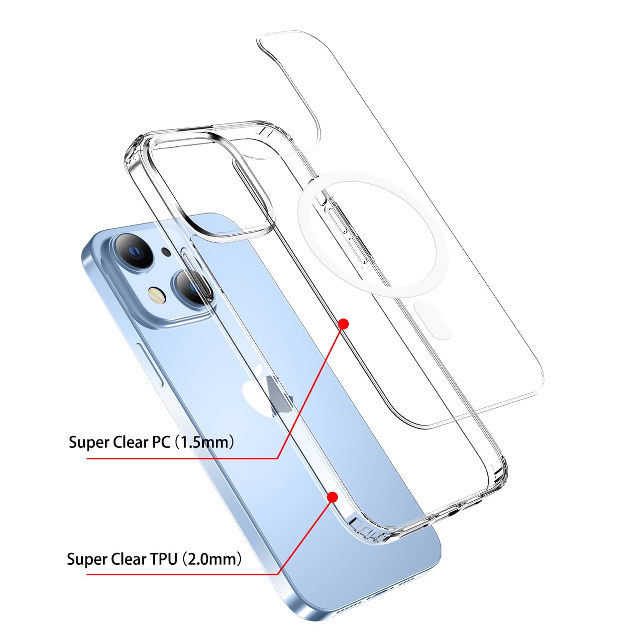 tigratigro Cover Magnetica per iPhone 13 mini, Compatibile con MagSafe Ricarica Wireless, Anti Ingiallimento, Antiurto di Grado Militare, Custodia magnetica, Retro Antigraffio Trasparente