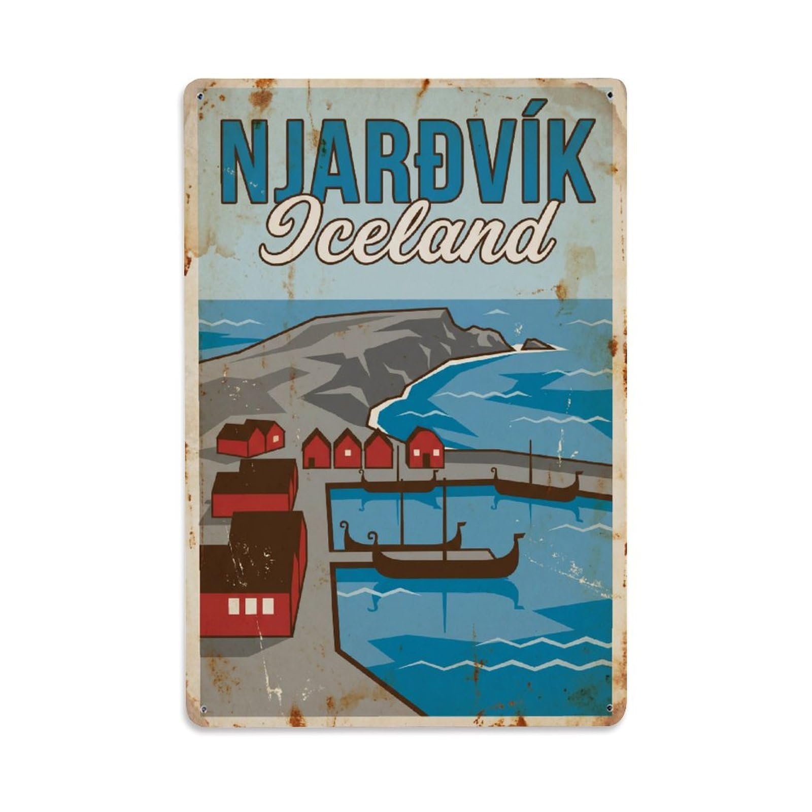 Vintage Travel Njardvik Iceland Coast Metal Tin Sign