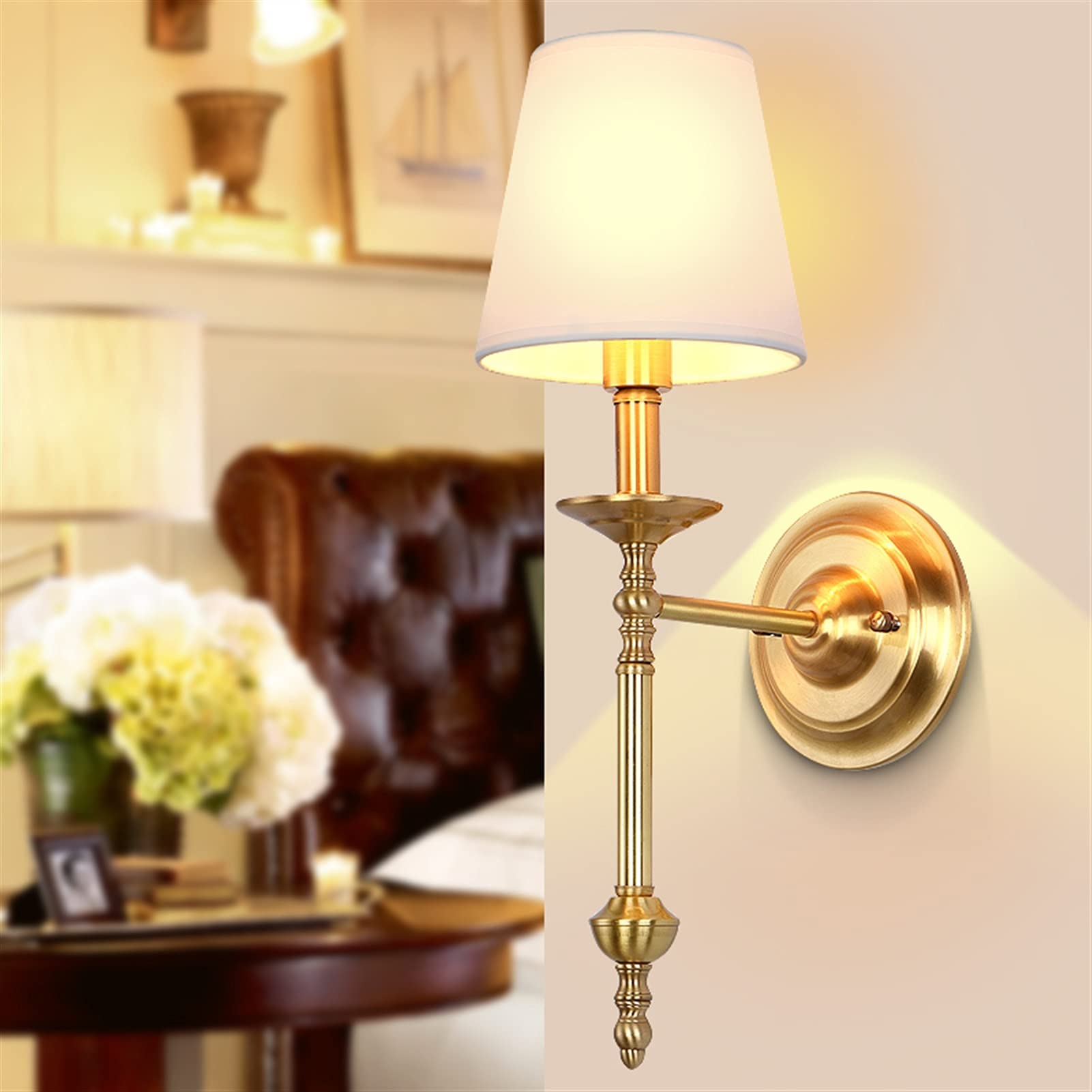 YNIYUJKL Wall Lamp, Modern Wall Sconce, Copper V-Intage Wall Lamp Lights Compatible With Home Living Room Home Lighting Led Wall Sconce